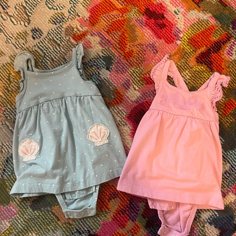 Carter’s Blue and Pink Baby Dresses with Shell Design